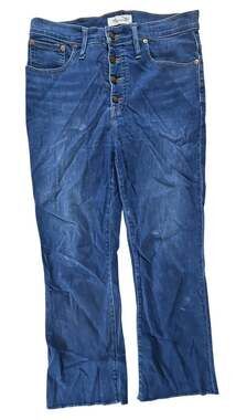 Madewell Jeans Womens 30 Blue Medium Wash Cali Demi-Boot Raw Hem Button Fly